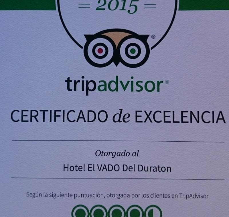 Hotel Vado del Duratón galardonado con el certificado de excelencia de tripadvisor 2015